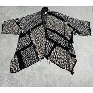 Chicos Cardigan Womens Large Chicos 2 Open Front Wool Blend‎ Brown Black
